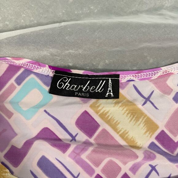 Made in France - Vintage 00s purple geometric print flared sleeve blouse (XS/S) - Picture 8 of 8